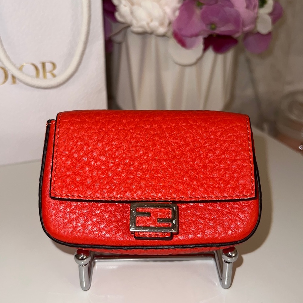 FENDI Calfskin Romano Micro Baguette Charm Papavero